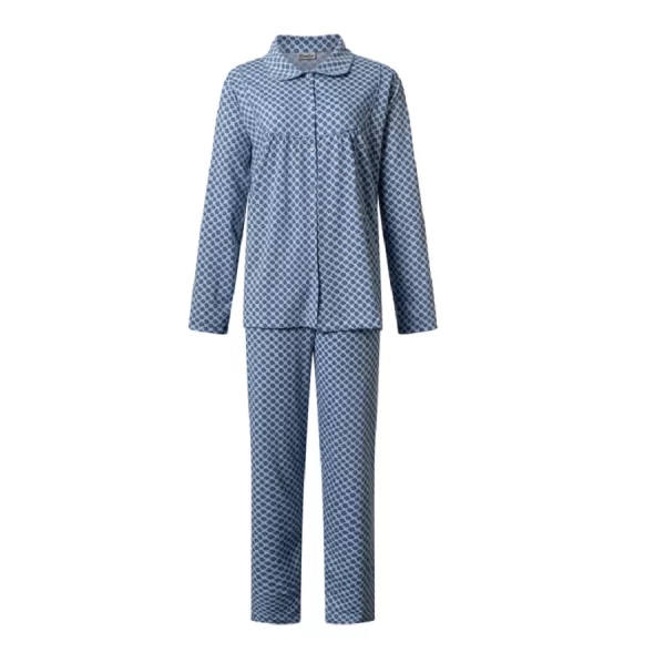 dames pyjama lunatex klassiek kraag 124158 blue